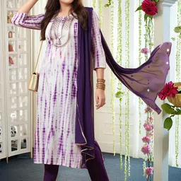 Aaghnya Tie & Dyed Sequinned Straight Kurta With Trousers & Dupatta image 5