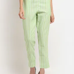 TAG 7 Women Green & White Striped Cotton Palazzos-image-64