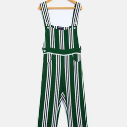 Crimsoune Club Girls Green & White Striped Basic Jumpsuit-image-49