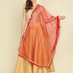 Dupatta Bazaar Ruffle and Lace Embellished Border Net Dupatta-2