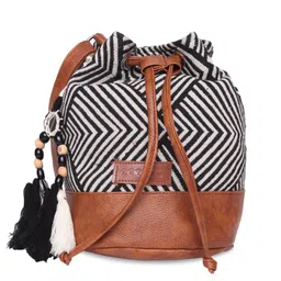 ASTRID Black Bucket Sling Bag with Tasselled-15