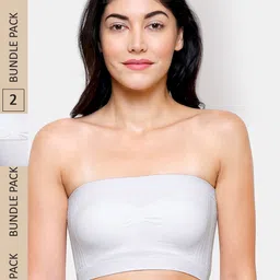 FashionRack Pack Of 2 Lightly Padded Non Wired Seamless Slip-On Cotton Bandeau Bra-picture-36