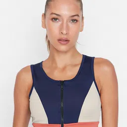 Trendyol Navy Blue & White Colourblocked Bra Lightly Padded-picture-34