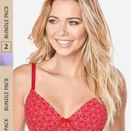 shyaway Pack Of 2 Rust & Red Printed Bra - Lightly Padded-picture-42