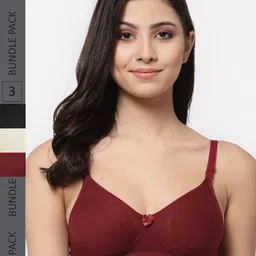College Girl Pack Of 3 Lightly Padded Non-Wired Cotton T-shirt Bra-picture-37