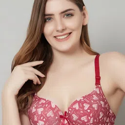PrettyCat Red & White Typography Underwired Lightly Padded Bra-picture-45