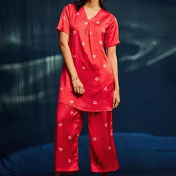 Pink Fort Bandhani Printed Satin Tunic & Palazzo-1
