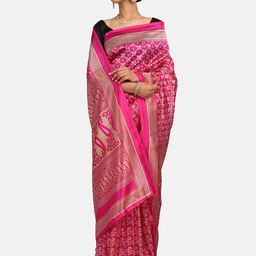 Mirraw Pink & Beige Woven Design Art Silk Saree-image-93