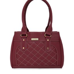Fostelo Maroon Textured Structured Handheld Bag-17