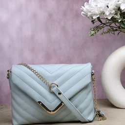 DressBerry Blue Textured Quilted Structured Sling Bag-15