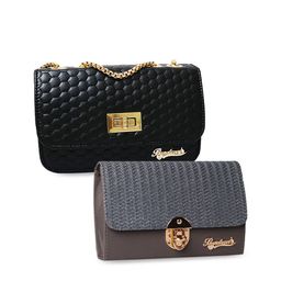 BANDICOOT Set of 2 Black & Grey Textured PU Structured Sling Bag with Quilted-image-15
