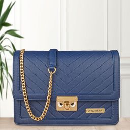 FLYING BERRY Blue Textured PU Structured Sling Bag with Quilted-image-87