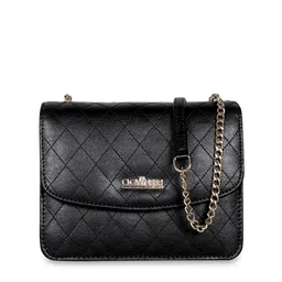 THE CLOWNFISH Black Textured Structured Sling Bag with Quilted-0