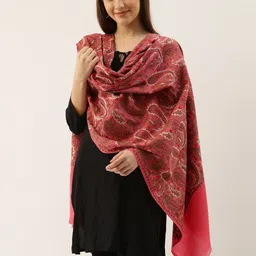 Pashmoda Women Pink & Brown Paisley Embroidered Pure Woolen Shawl-picture-53