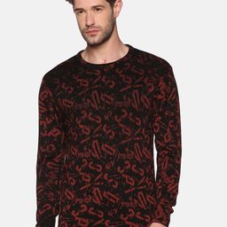 SHOWOFF Men Black & Red Typography Printed Pullover-image-9