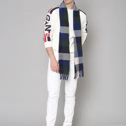 GANT Men Navy Blue & Grey Checked Scarf-image-44