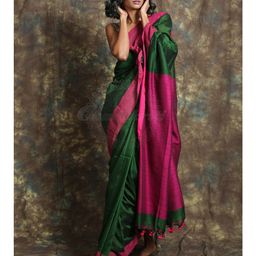 Charukriti Green & Magenta Solid Handloom Saree-picture-15