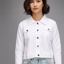 TANDUL Women Colourblocked Crop Denim Jacket with Embroidered-21
