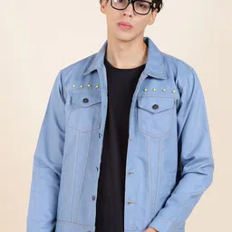 MONTREZ Spread Collar Denim Jacket With Studs-image-9