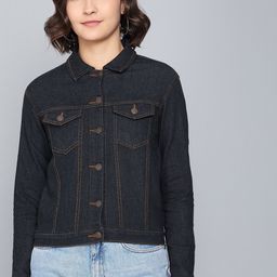 Kotty Women Navy Blue Washed Cotton Denim Jacket-picture-45