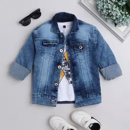 Ministitch Boys Washed Denim Jacket With T-shirt-picture-27