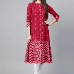 YASH GALLERY Geometric Ikat Printed Straight Cotton Kurta-picture-54