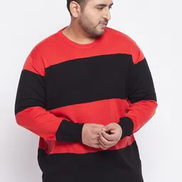 bigbanana Plus Size Men Black & Red Colourblocked Acrylic Pullover-picture-4