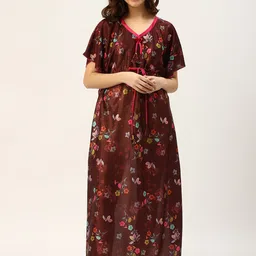 TRUNDZ Women Brown Floral Printed Maxi Kaftan Nightdress-picture-10