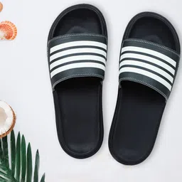 Provogue Men Charcoal & White Striped Sliders-1