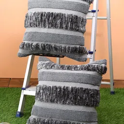 ROMEE Grey Set of 2 Striped Square Cushion Covers-10