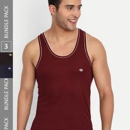 T.T. Men Pack Of 3 Titanic Pure Cotton Piping Regular Solid Dyed Assorted Undershirt Vests-image-35