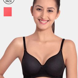 Floret Pack of 2 Black & Red Solid Push-Up Bras - Heavily Padded-picture-3