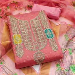 Rangtulika Ethnics Floral Embroidered Sequinned Chanderi Unstitched Dress Material-image-87