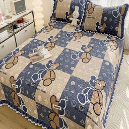 JC HOME Blue & Brown Printed Cotton Double Queen Bed & Pillow Cover-image-33