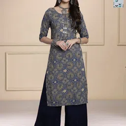 HERE&NOW Selection Of 2 Abstract Printed Round Neck Straight Kurtas-picture-53