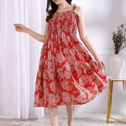 Vbuyz Women Floral Print Fit & Flare Midi Dress-image-36