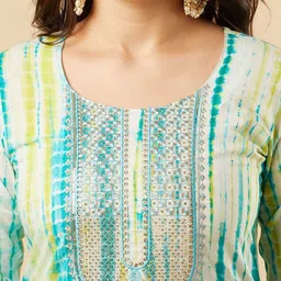 KALINI Striped Printed Sequinned Kurta with Trouser & Dupatta image 5