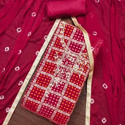 DIVASTRI Bandhani Printed Sequinned Cotton Silk Unstitched Dress Material-18