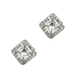 FEMMIBELLA Silver Plated American Diamond Studded Square Shaped Studs image 5