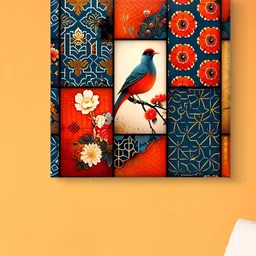 Myntra Elegant Homes Red & Black Bird Floral Printed Canvas Wall Art-image-90
