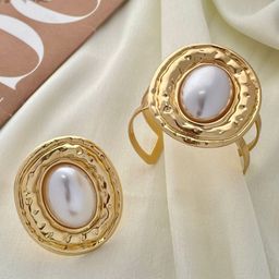 ISHKAARA Gold-Plated Pearl Bracelet & Pearl Ring Combo Set-image-3