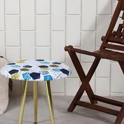 Shadowkart White & Blue Printed Wooden Pouffe Ottoman-22