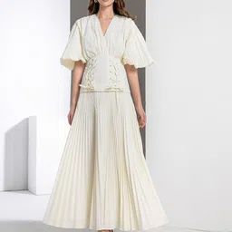 JC Collection Women Self Design V-Neck Flared Sleeve Maxi Dress-picture-33