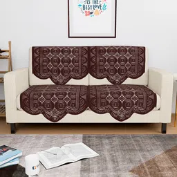 Kuber Industries Brown 4 Pieces Self Design Cotton 2 Seater Sofa Covers-28