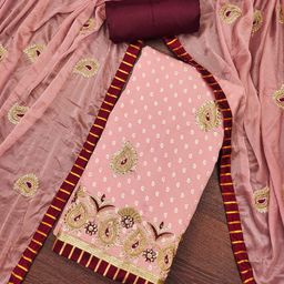 SAINOOR Embroidered Pure Cotton Semi-Stitched Dress Material-image-84