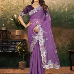 NANDKASHI Embellished Embroidered Pure Georgette Saree-image-17