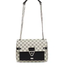 Berrylush Off White Checked Structured Sling Bag image 2