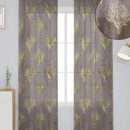 B' Decorlish Grey & Yellow Set of 2 Floral Sheer Long Door Curtain-8