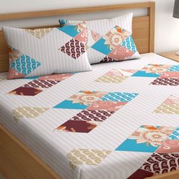 CHHAVI INDIA Beige Abstract Printed Microfiber 210 TC Queen Bedsheet Set 2.50 m x 2.25 m-picture-44