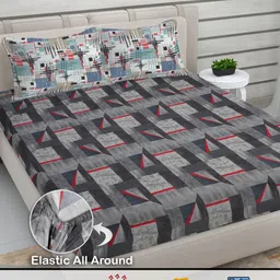 Myntra Elegant Homes Grey & Red Printed 300 TC King Bedsheet Set 2.70 m x 2.70 m-28